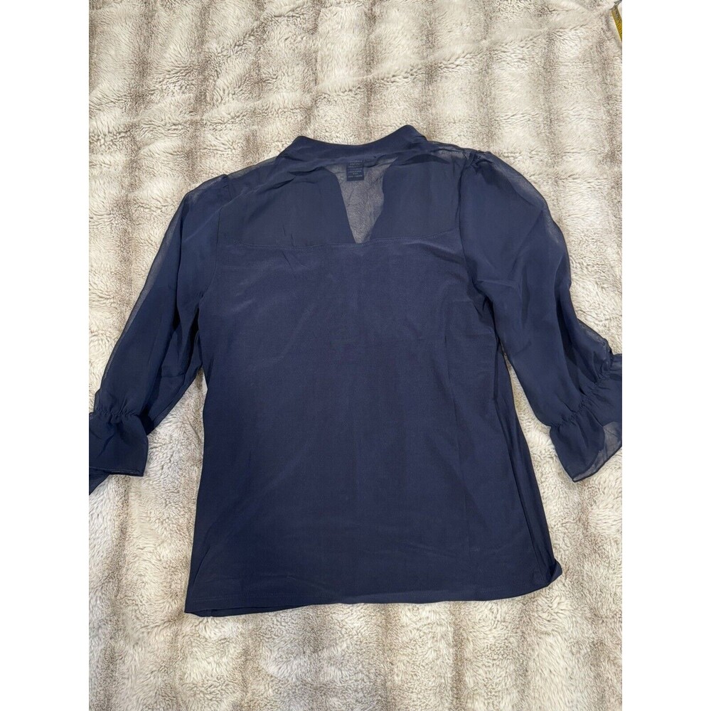 Adele & May navy blouse with sheer shoulders casual office Size Small - Picture 13 of 14
